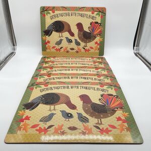 Pottery Barn Kids Turkey Placemats Set of 6 Thanksgiving Cork Back 15.5x11.5